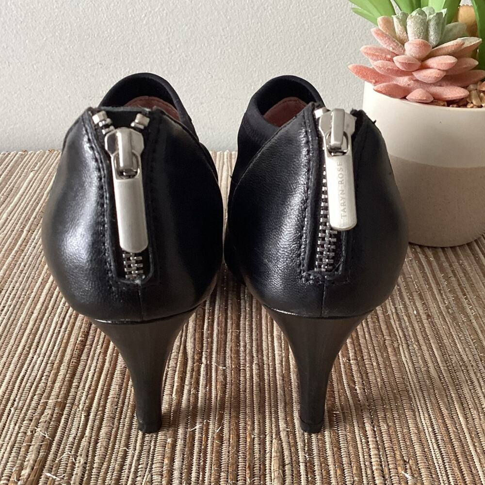 Taryn Rose Shoes Black Leather Zip Ankle Bootie Heels Size 6.5 - Picture 6 of 7